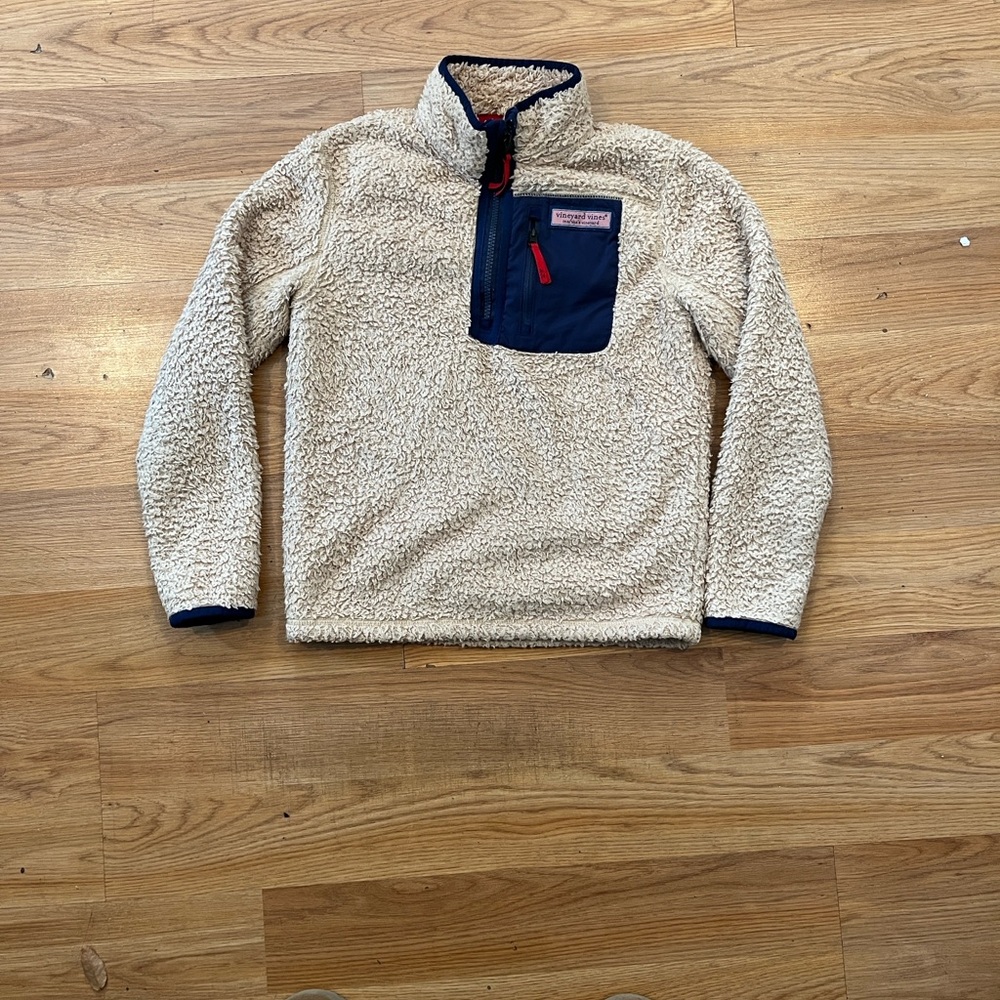 Vineyard Vines Cream and Navy Zip Up Sweater